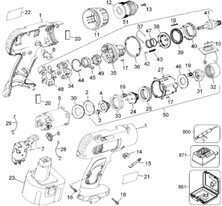 Default Diagram and Parts List for 2898K Type 2 Black and Decker Boring Machine